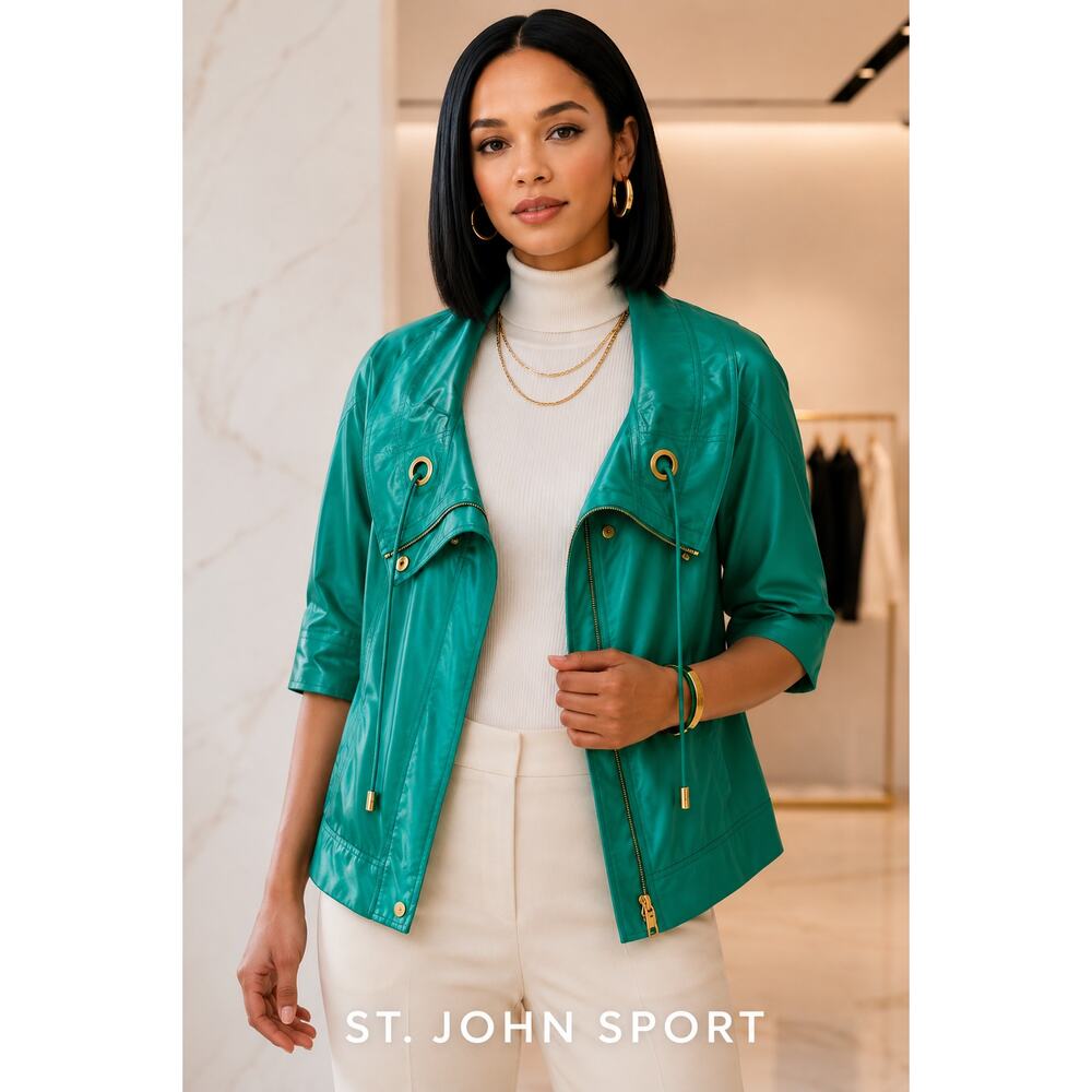 St. John Sport Teal Jacket – Size Small – Gold Hardware Statement Jacket